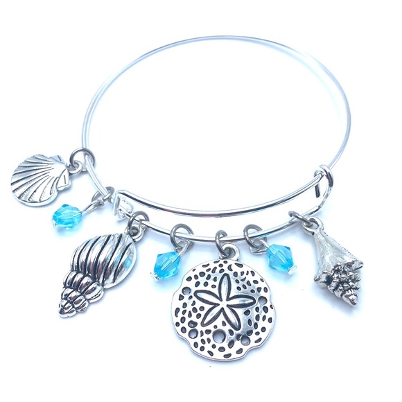 Seashells Sand Dollar Beach Bracelet Charm Bangle - Picture 3 of 4